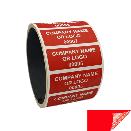 10,000 Red TamperGuard® Tamper Evident Security Label Seal Sticker Non Residue, Rectangle 2" x 0.75" (51mm x 19mm). Custom Print. >Click on item details to customize it.