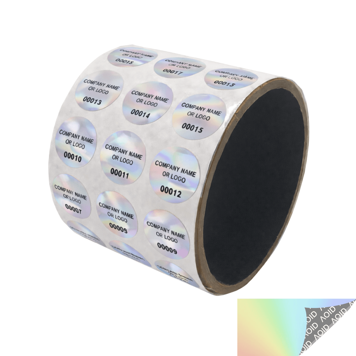 2,000 Non Residue Holographic Rainbow Finish Tamper-Evident Stickers TamperGuard® Security Label Seal , Round/ Circle 0.75" diameter (19mm) >Click on item details to customize.