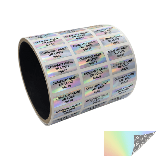 250 Rainbow TamperGuard® Tamper Evident Security Label Seal Sticker Non Residue, Rectangle 1"x 0.375" (25mm x 9mm). Custom Print. >Click on item details to customize it.