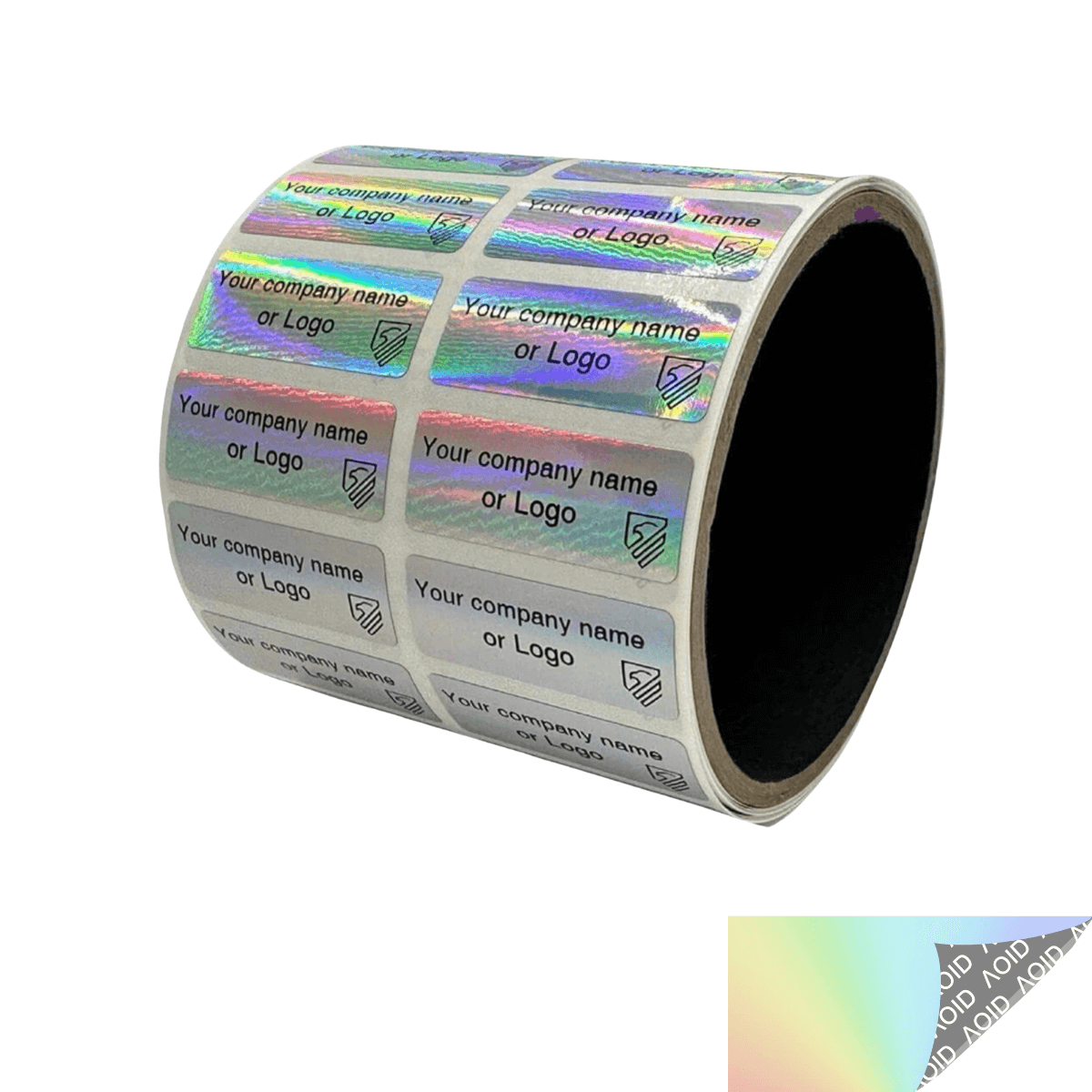 10,000 Holographic Rainbow TamperGuard® Tamper Evident Security Label Seal Sticker Non Residue, Rectangle 1.5" x 0.6" (38mm x 15mm). Custom Print. >Click on item details to customize it.