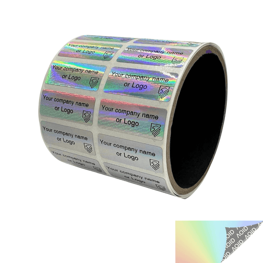 250 Non Residue Holographic Rainbow Finish Tamper-Evident Stickers TamperGuard® Security Label Seal , Rectangle 1.5" x 0.6" (38mm x 15mm) >Click on item details to customize.