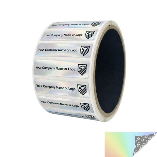 10,000 Non Residue Holographic Rainbow Finish Tamper-Evident Stickers TamperGuard® Security Label Seal , Rectangle 2" x 0.5" (51mm x 13mm) >Click on item details to customize.