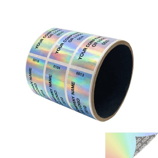 10,000 Non Residue Holographic Rainbow Finish Tamper-Evident Stickers TamperGuard® Security Label Seal , Rectangle 2.75" x 1" (70mm x 25mm) >Click on item details to customize.