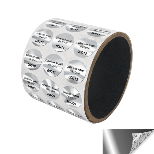 2,000 Non Residue Silver Bright Chrome Tamper-Evident Stickers TamperGuard® Security Label Seal , Round/ Circle 0.75" diameter (19mm) >Click on item details to customize.