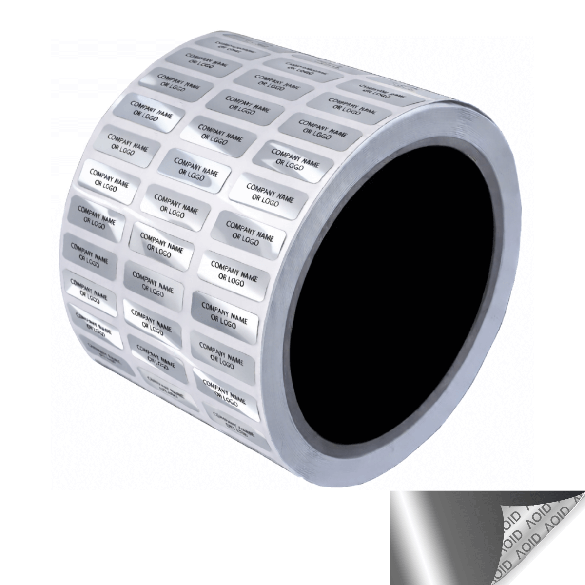 250 Silver Bright TamperGuard® Tamper Evident Security Label Seal Sticker Non Residue, Rectangle 0.75" x 0.25" (19mm x 6mm). Custom Print. >Click on item details to customize it.