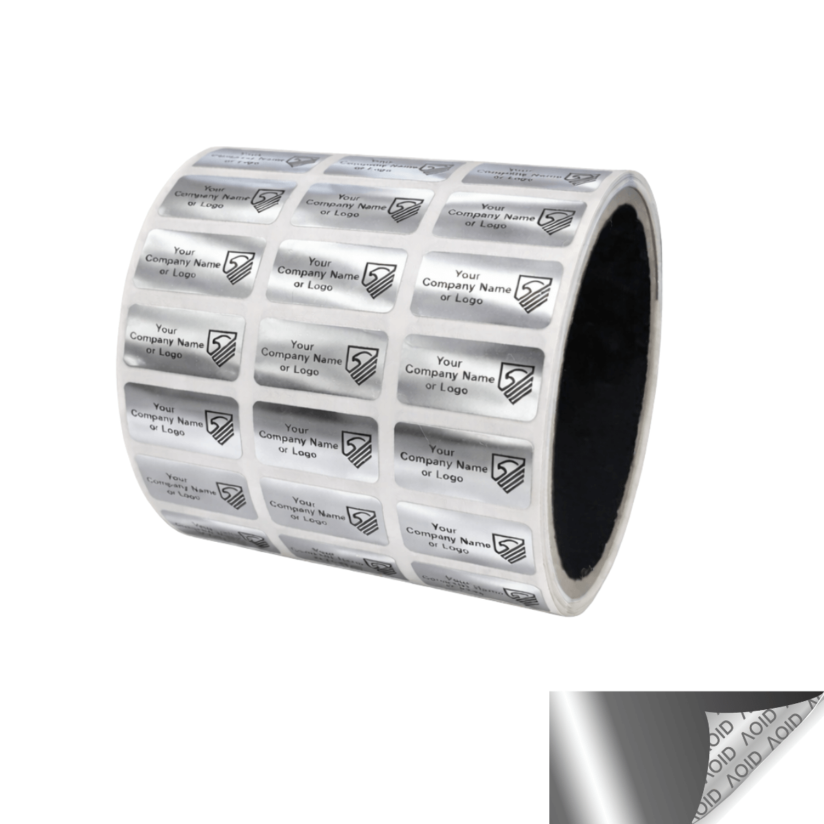 250 Silver Bright TamperGuard® Tamper Evident Security Label Seal Sticker Non Residue, Rectangle 1"x 0.5" (25mm x 13mm). Custom Print. >Click on item details to customize it.