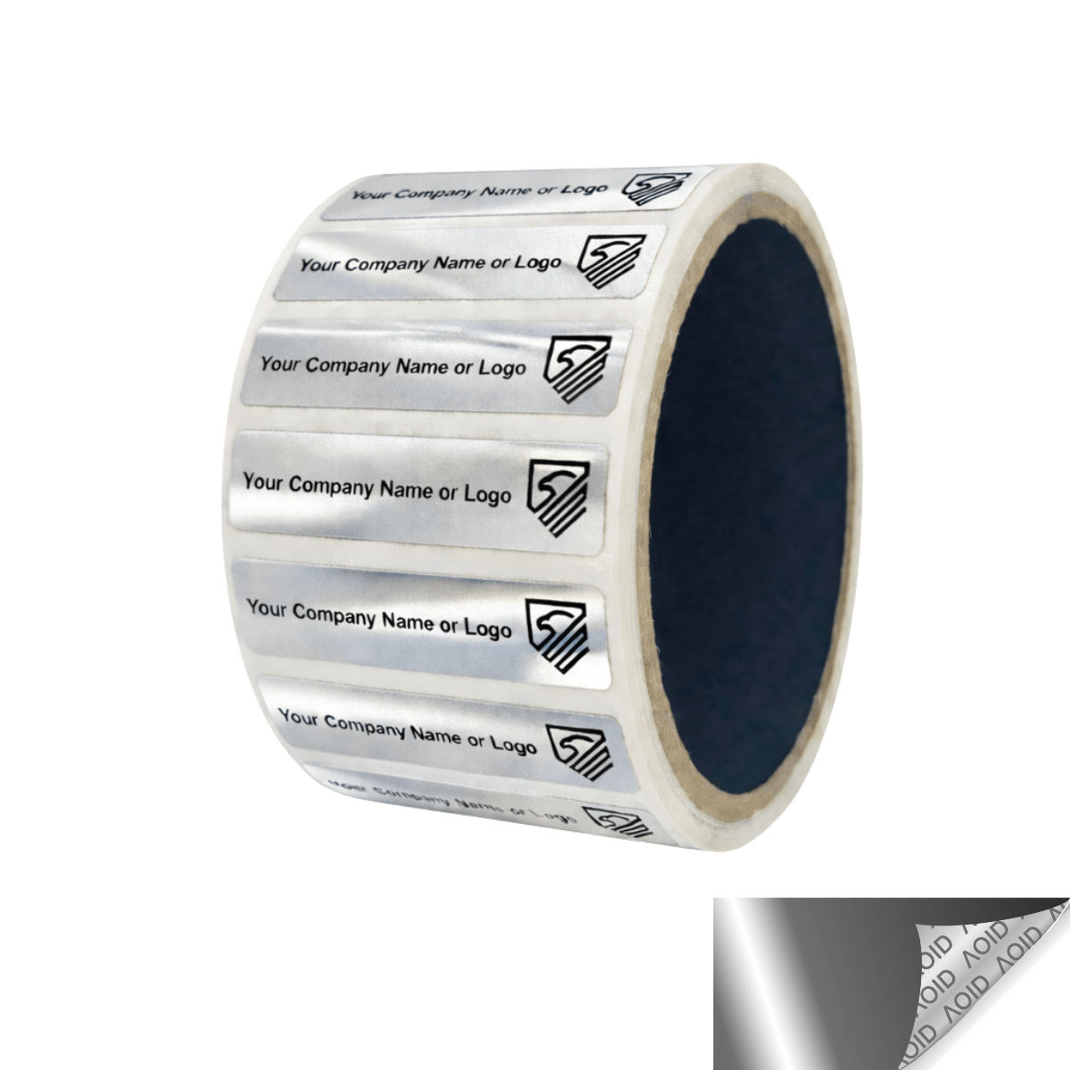 10,000 Non Residue Silver Bright Chrome Tamper-Evident Stickers TamperGuard® Security Label Seal , Rectangle 2" x 0.5" (51mm x 13mm) >Click on item details to customize.