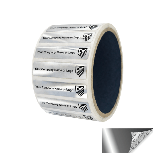 2,000 Non Residue Silver Bright Chrome Tamper-Evident Stickers TamperGuard® Security Label Seal , Rectangle 2" x 0.5" (51mm x 13mm) >Click on item details to customize.