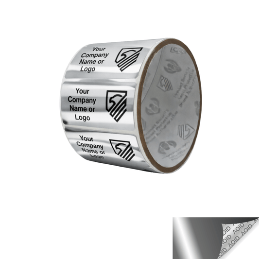 2,000 Non Residue Silver Bright Chrome Tamper-Evident Stickers TamperGuard® Security Label Seal , Rectangle 2" x 1" (51mm x 25mm) >Click on item details to customize.