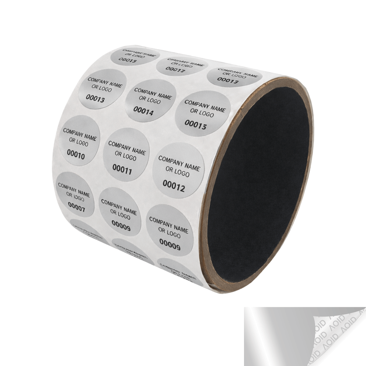 250 Non Residue Silver Matte Chrome Tamper-Evident Stickers TamperGuard® Security Label Seal , Round/ Circle 0.75" diameter (19mm) >Click on item details to customize.