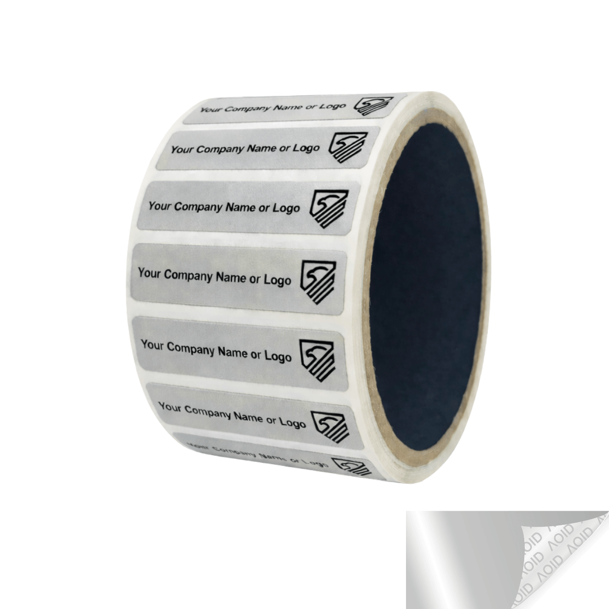 500 Non Residue Silver Matte Chrome Tamper-Evident Stickers TamperGuard® Security Label Seal , Rectangle 2" x 0.5" (51mm x 13mm) >Click on item details to customize.