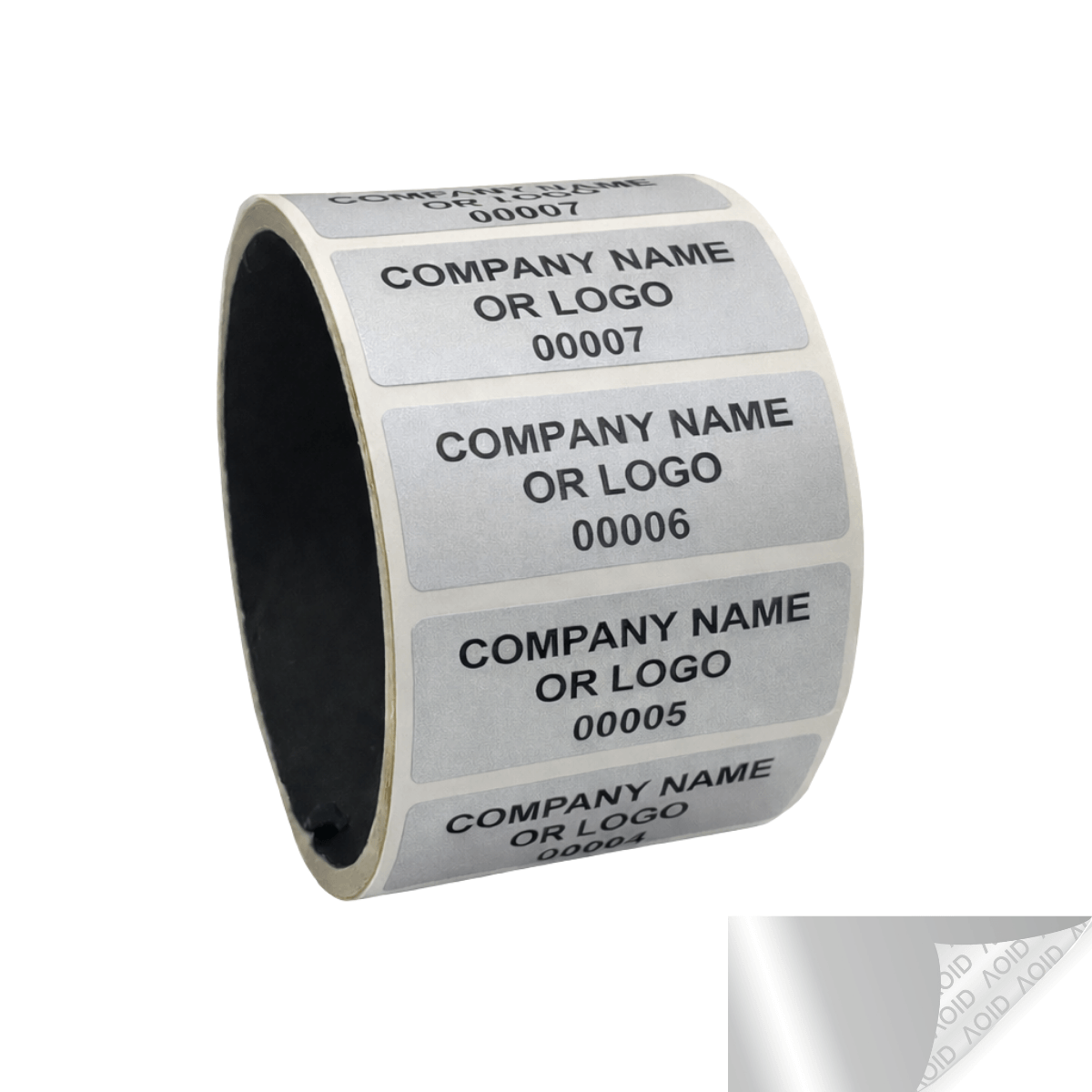 10,000 Silver Mate TamperGuard® Tamper Evident Security Label Seal Sticker Non Residue, Rectangle 2" x 0.75" (51mm x 19mm). Custom Print. >Click on item details to customize it.