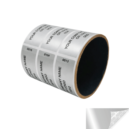 2,000 Non Residue Silver Matte Chrome Tamper-Evident Stickers TamperGuard® Security Label Seal , Rectangle 2.75" x 1" (70mm x 25mm) >Click on item details to customize.