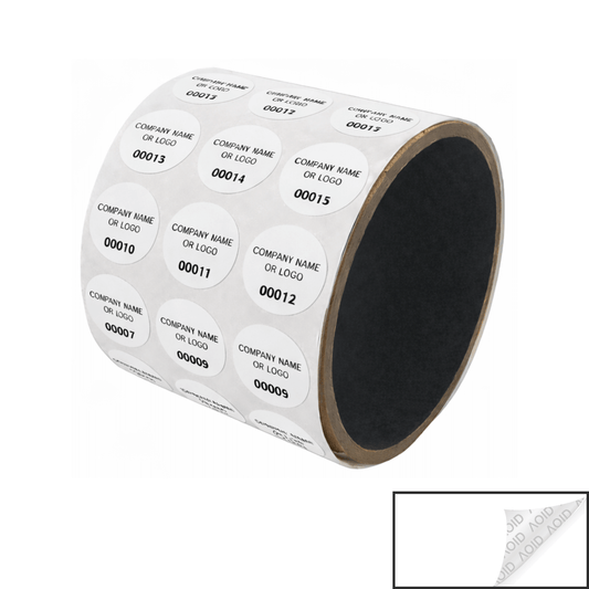 1,000 Non Residue White Tamper-Evident Stickers TamperGuard® Security Label Seal , Round/ Circle 0.75" diameter (19mm) >Click on item details to customize.