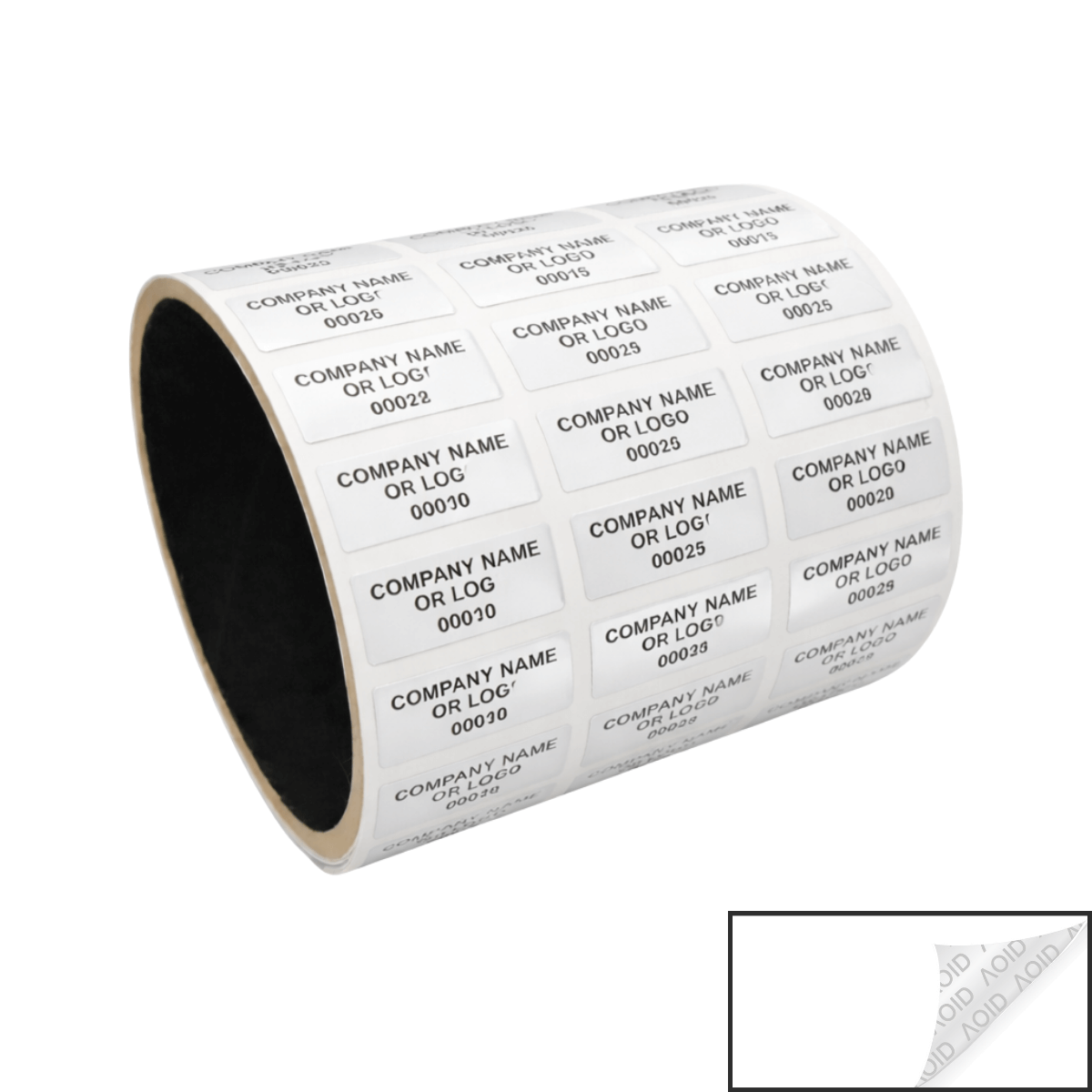 500 White TamperGuard® Tamper Evident Security Label Seal Sticker Non Residue, Rectangle 1"x 0.375" (25mm x 9mm). Custom Print. >Click on item details to customize it.