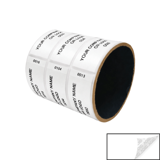 250 Non Residue White Tamper-Evident Stickers TamperGuard® Security Label Seal , Rectangle 2.75" x 1" (70mm x 25mm) >Click on item details to customize.