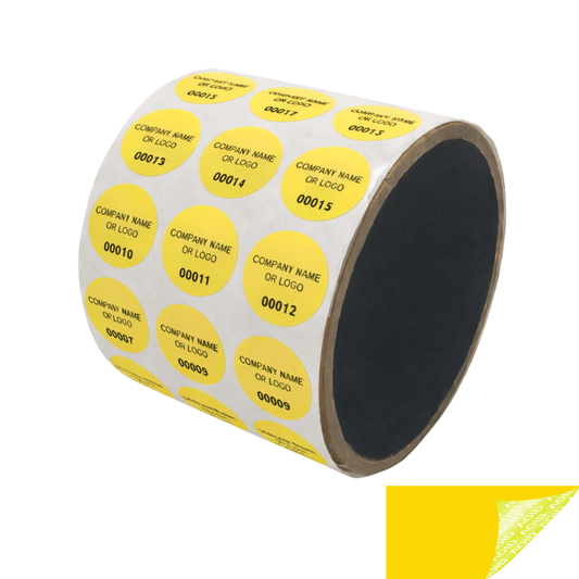 250 Non Residue Yellow Tamper-Evident Stickers TamperGuard® Security Label Seal , Round/ Circle 0.75" diameter (19mm) >Click on item details to customize.