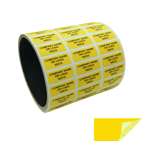 500 Yellow TamperGuard® Tamper Evident Security Label Seal Sticker Non Residue, Rectangle 1"x 0.375" (25mm x 9mm). Custom Print. >Click on item details to customize it.