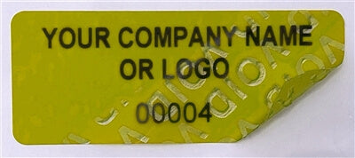 1,000 Non Residue Yellow Tamper-Evident Stickers TamperGuard® Security Label Seal , Rectangle 1.5" x 0.6" (38mm x 15mm) >Click on item details to customize.