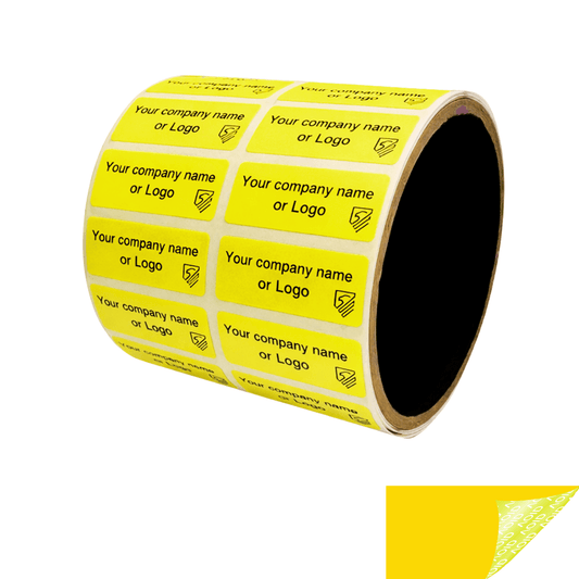 2,000 Non Residue Yellow Tamper-Evident Stickers TamperGuard® Security Label Seal , Rectangle 1.5" x 0.6" (38mm x 15mm) >Click on item details to customize.