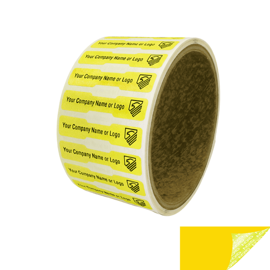 2,000 Non Residue Yellow Tamper-Evident Stickers TamperGuard® Security Label Seal , Dogbone Shape Size 1.75" x 0.375 (44mm x 9mm) >Click on item details to customize.