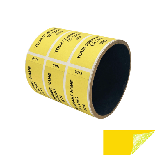 2,000 Non Residue Yellow Tamper-Evident Stickers TamperGuard® Security Label Seal , Rectangle 2.75" x 1" (70mm x 25mm) >Click on item details to customize.