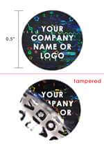 250 Black Tamper Evident Security Holographic Round Label Seal Sticker, Circle 0.5" diameter (13mm). CustomPrinted. >Click on item details to Customize.