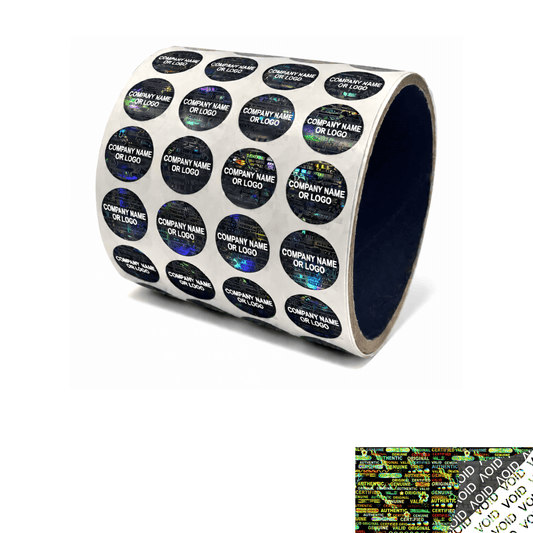 250 Black Tamper Evident Security Hologram Round Label Seal Sticker, Circle 0.625" diameter (16mm). CustomPrinted. >Click on item details to Customize.