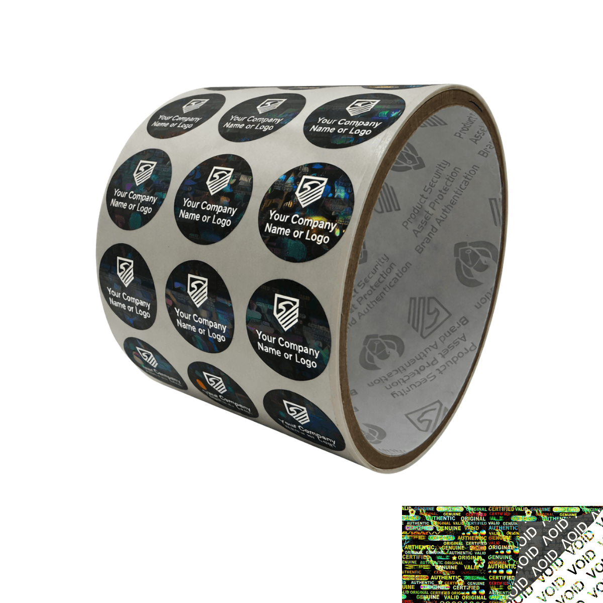 250 Black Tamper Evident Security Hologram Round Label Seal Sticker, Circle 0.75" diameter (19mm). CustomPrinted. >Click on item details to Customize.