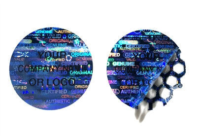 250 Blue Tamper Evident Security Holographic Round Label Seal Sticker, Circle 0.5" diameter (13mm). CustomPrinted. >Click on item details to Customize.