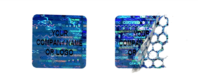 250 Blue Tamper Evident Security Hologram Label Seal Sticker, Rectangle .75" x 0.6" (19mm x 15mm). CustomPrinted. >Click on item details to Customize.