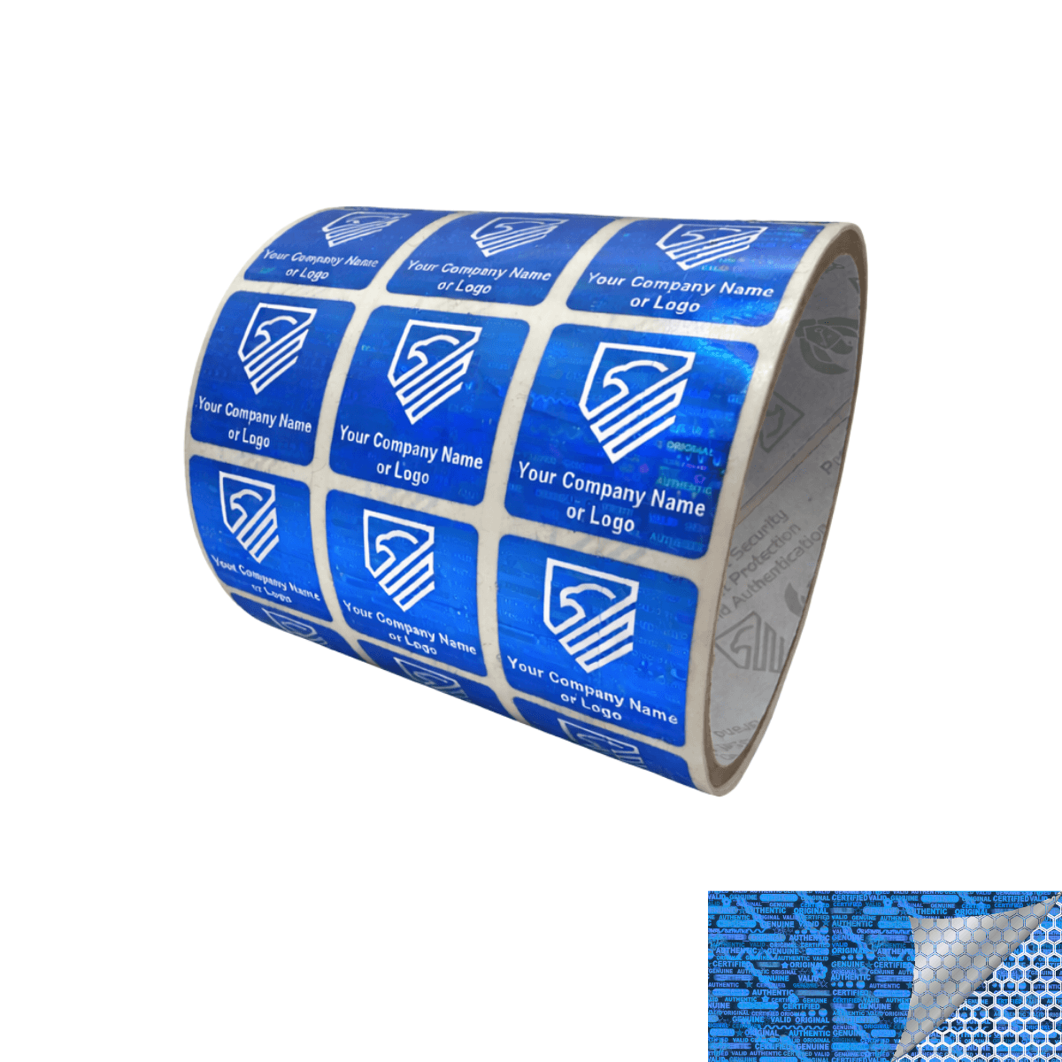 2,000 Blue Tamper Evident Security Hologram Label Seal Sticker, Square 1" x 1" (25mm x 25mm). CustomPrinted. >Click on item details to Customize.