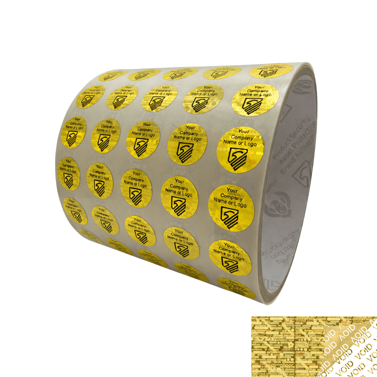 5,000 Gold Tamper Evident Security Holographic Round Label Seal Sticker, Circle 0.5" diameter (13mm). CustomPrinted. >Click on item details to Customize.