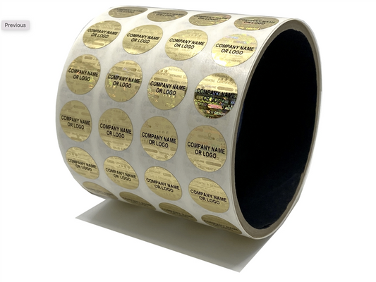 5,000 Gold Tamper Evident Security Hologram Round Label Seal Sticker, Circle 0.75" diameter (19mm). CustomPrinted. >Click on item details to Customize.