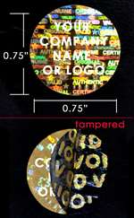 500 Gold Tamper Evident Security Hologram Round Label Seal Sticker, Circle 0.75" diameter (19mm). CustomPrinted. >Click on item details to Customize.