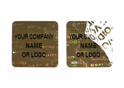 500 Gold Tamper Evident Security Hologram Label Seal Sticker, Rectangle .75" x 0.6" (19mm x 15mm). CustomPrinted. >Click on item details to Customize.