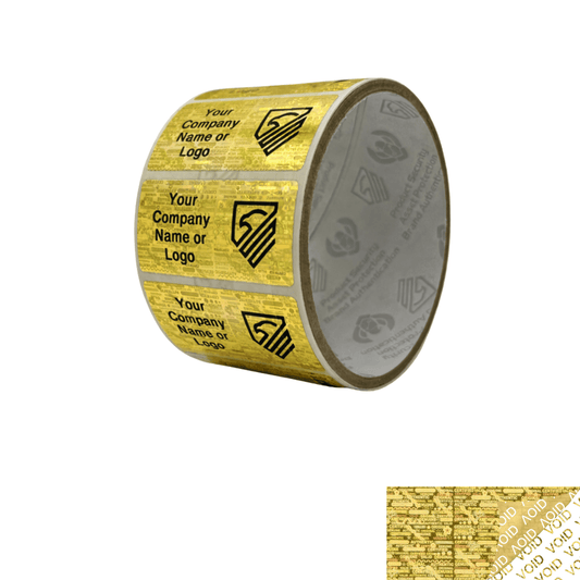 5,000 Gold Tamper Evident Security Holographic Label Seal Sticker, Rectangle 2" x 1" (51mm x 25mm). CustomPrinted. >Click on item details to Customize.