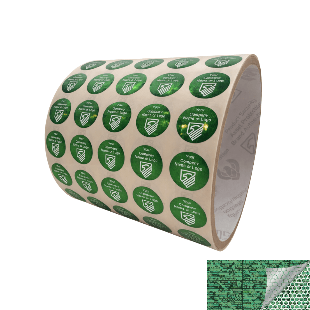 10,000 Green Tamper Evident Security Holographic Round Label Seal Sticker, Circle 0.5" diameter (13mm). CustomPrinted. >Click on item details to Customize.