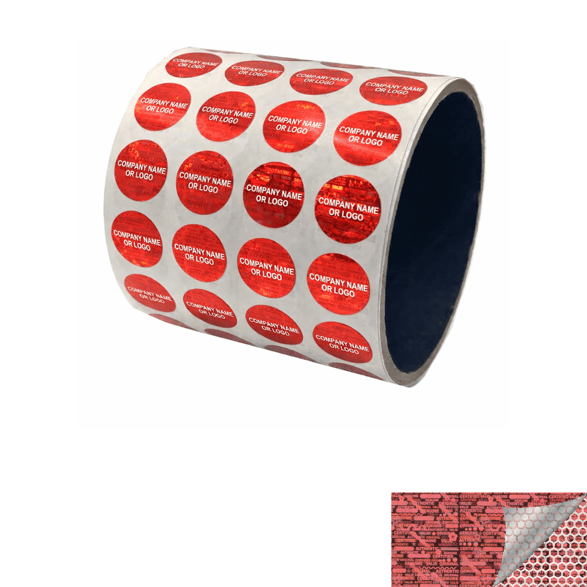 2,000 Red Tamper Evident Security Hologram Round Label Seal Sticker, Circle 0.625" diameter (16mm). CustomPrinted. >Click on item details to Customize.