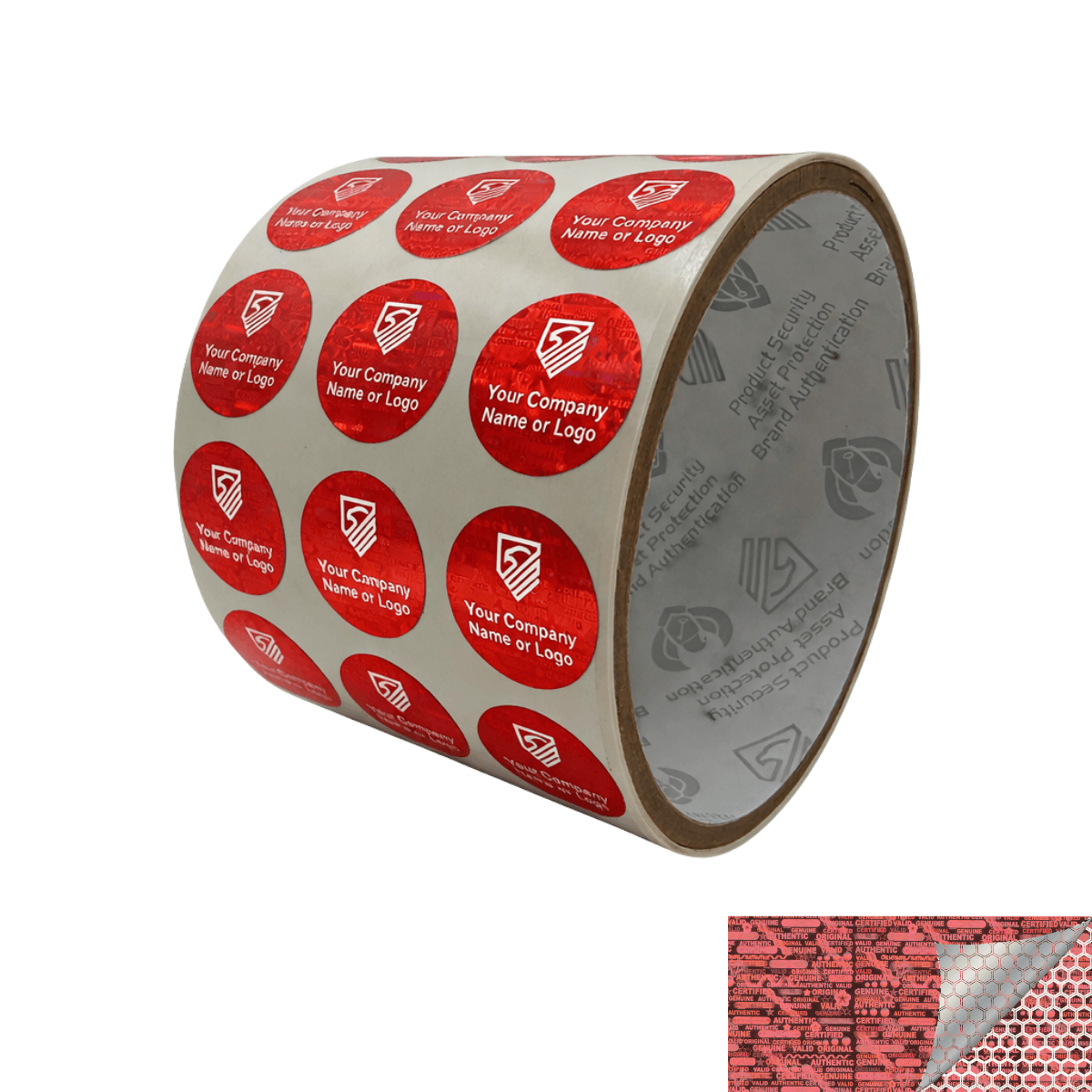 250 Red Tamper Evident Security Hologram Round Label Seal Sticker, Circle 0.75" diameter (19mm). CustomPrinted. >Click on item details to Customize.