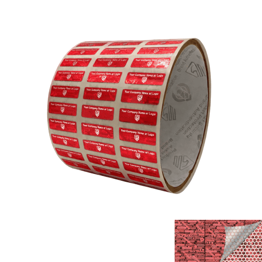 2,000 Red Tamper Evident Security Hologram Label Seal Sticker, Rectangle 0.75" x 0.25" (19mm x 6mm). CustomPrinted. >Click on item details to Customize.