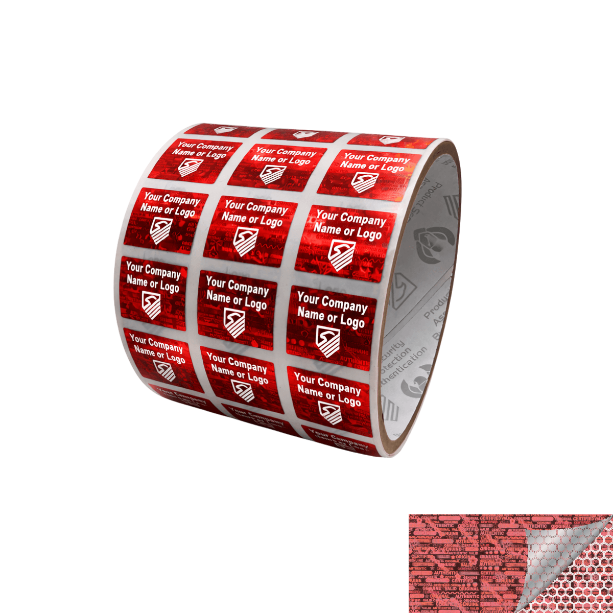 1,000 Red Tamper Evident Security Hologram Label Seal Sticker, Rectangle .75" x 0.6" (19mm x 15mm). CustomPrinted. >Click on item details to Customize.