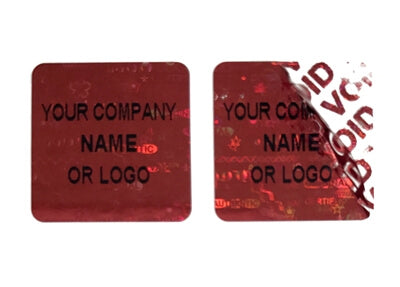 250 Red Tamper Evident Security Holographic Label Seal Sticker, Square 0.75" (19mm). CustomPrinted. >Click on item details to Customize.