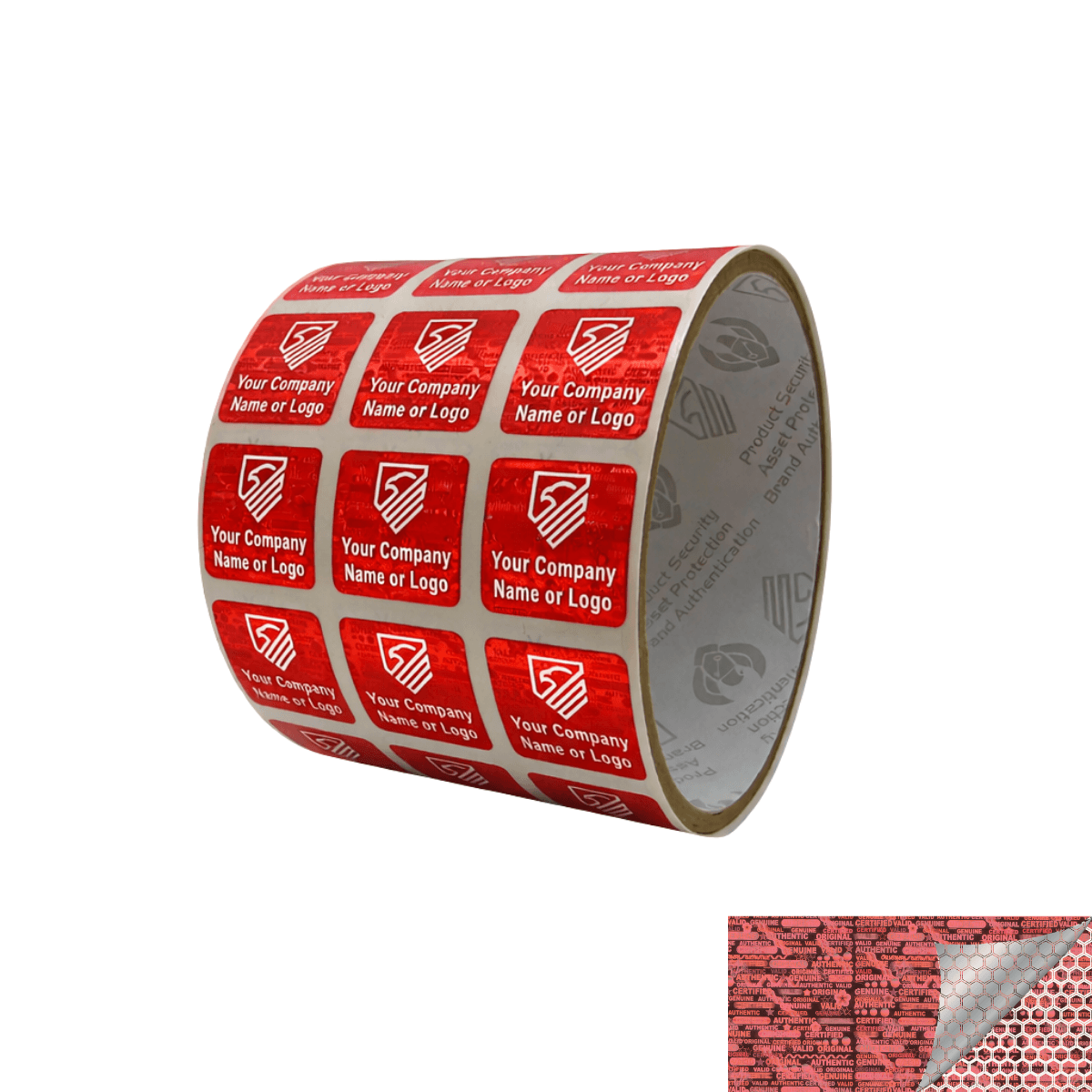 5,000 Red Tamper Evident Security Holographic Label Seal Sticker, Square 0.75" (19mm). CustomPrinted. >Click on item details to Customize.
