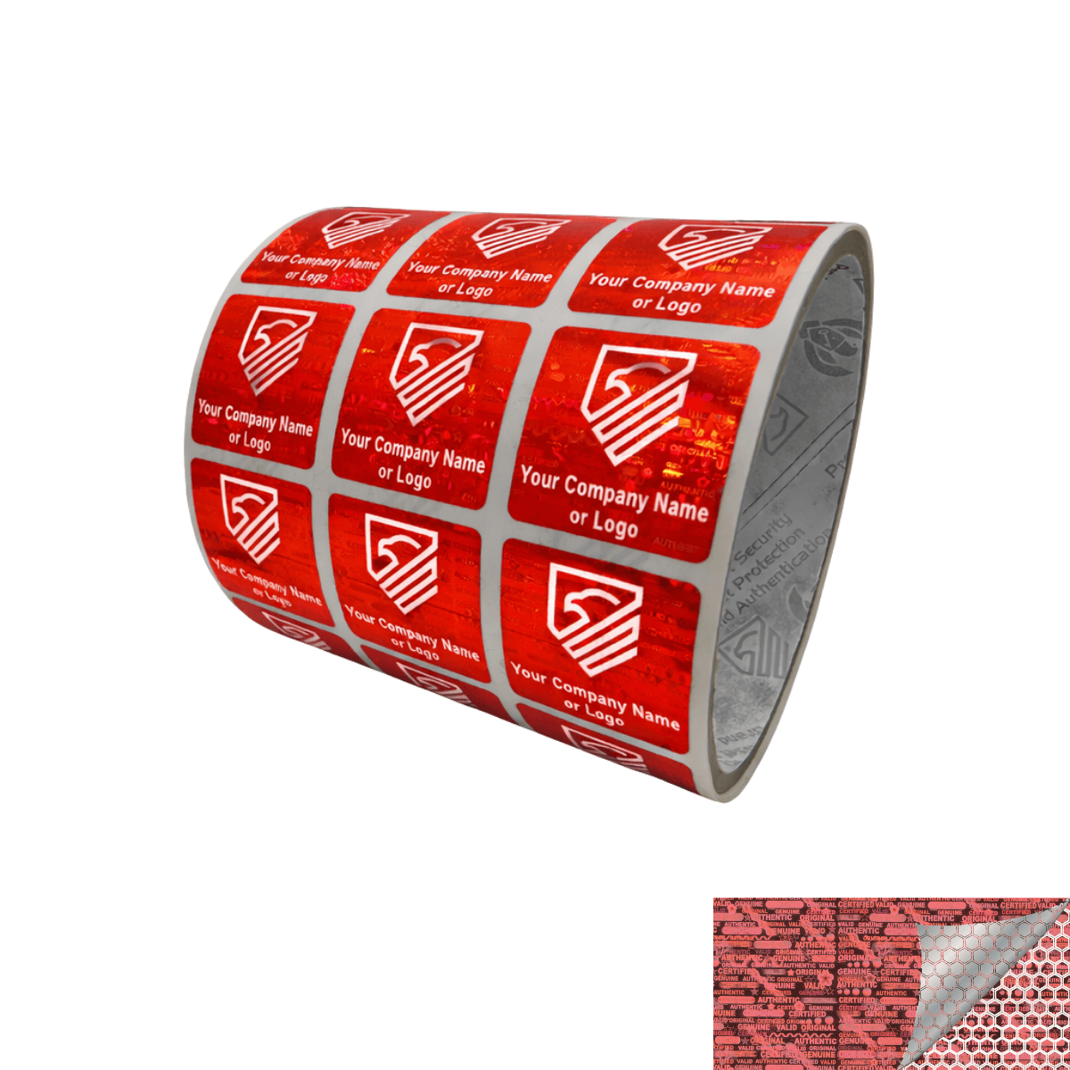 1,000 Red Tamper Evident Security Holographic Label Seal Sticker, Square 1" x 1" (25mm x 25mm). CustomPrinted. >Click on item details to Customize.