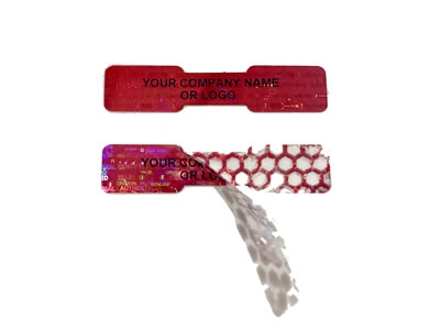 250 Red Tamper Evident Security Hologram Label Seal Sticker, Dogbone 1.75" x 0.375" (44mm x 9mm). CustomPrinted. >Click on item details to Customize.