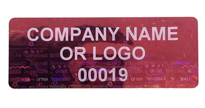 500 Red Tamper Evident Security Holographic Label Seal Sticker, Rectangle 2" x 0.75" (51mm x 19mm). CustomPrinted. >Click on item details to Customize.