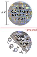 500 Silver Tamper Evident Security Hologram Round Label Seal Sticker, Circle 0.75" diameter (19mm). CustomPrinted. >Click on item details to Customize.