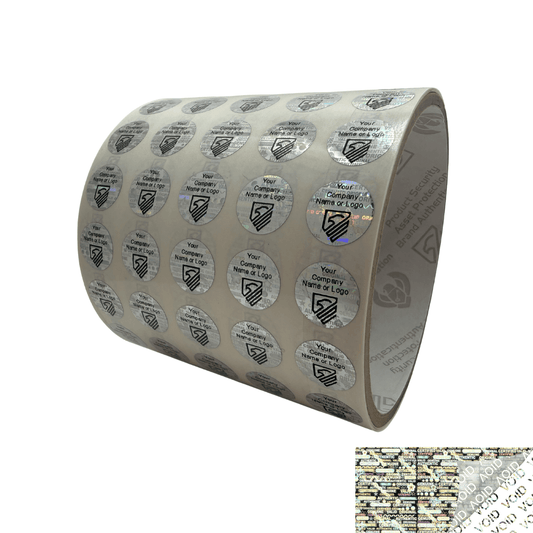 2,000 Silver Tamper Evident Security Holographic Round Label Seal Sticker, Circle 0.5" diameter (13mm). CustomPrinted. >Click on item details to Customize.