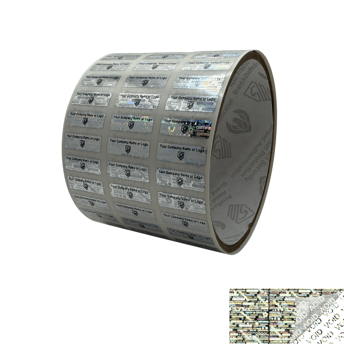 2,000 Silver Tamper Evident Security Hologram Label Seal Sticker, Rectangle 0.75" x 0.25" (19mm x 6mm). CustomPrinted. >Click on item details to Customize.